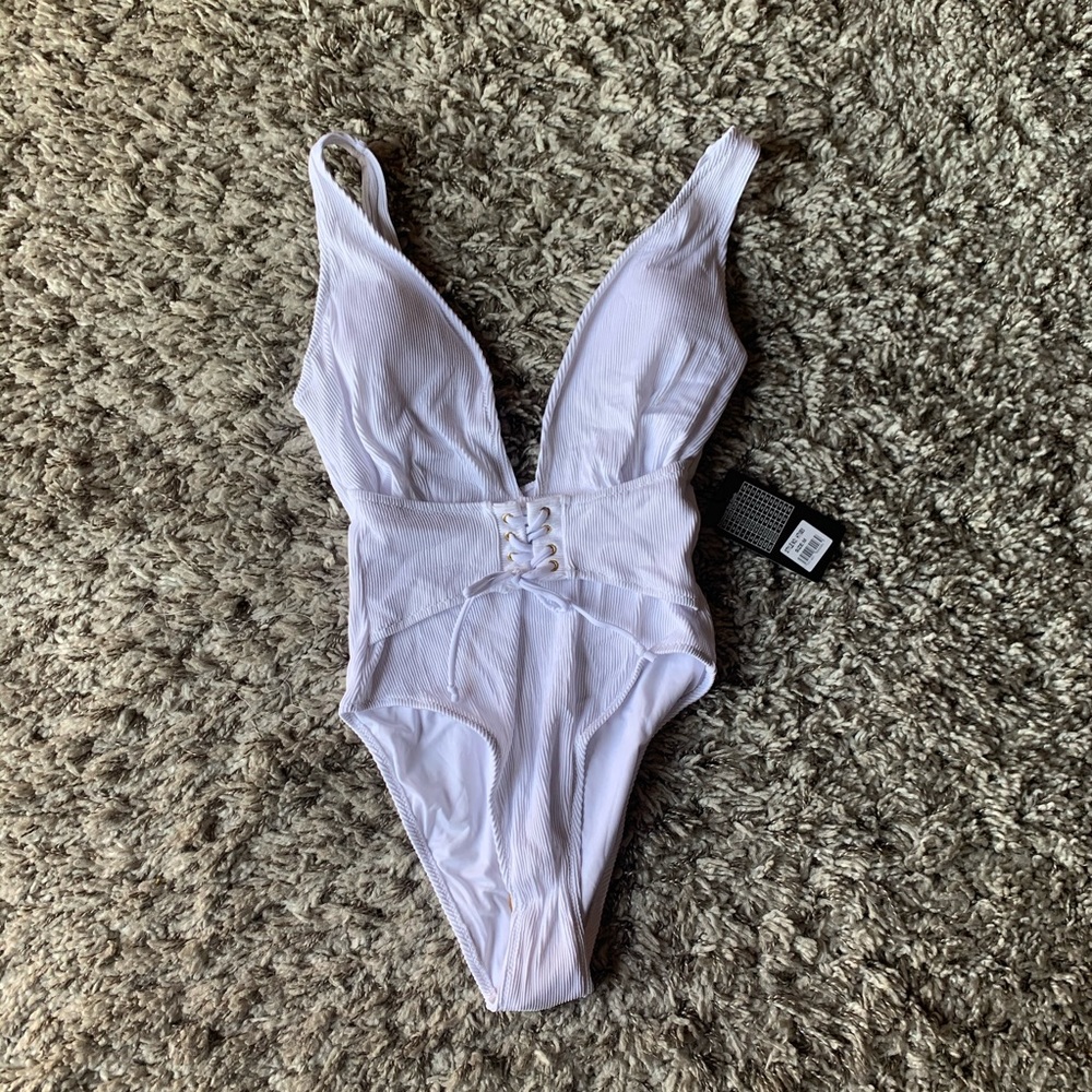 NWT White ribbed one piece swimsuit
